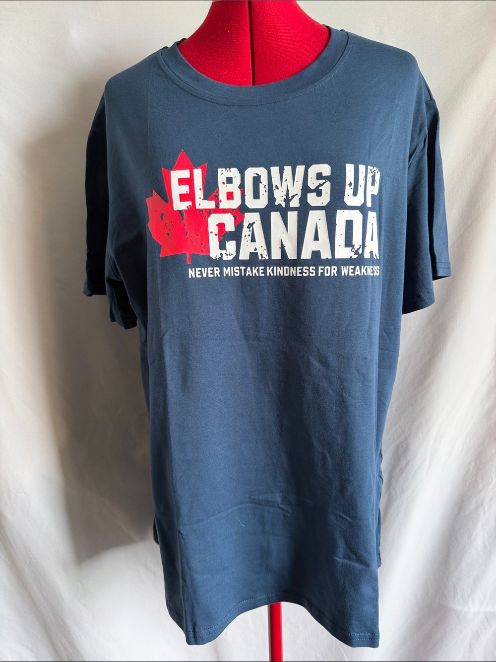 Elbows Up Canada Short Sleeve Tee - Navy with Red & White Graphic